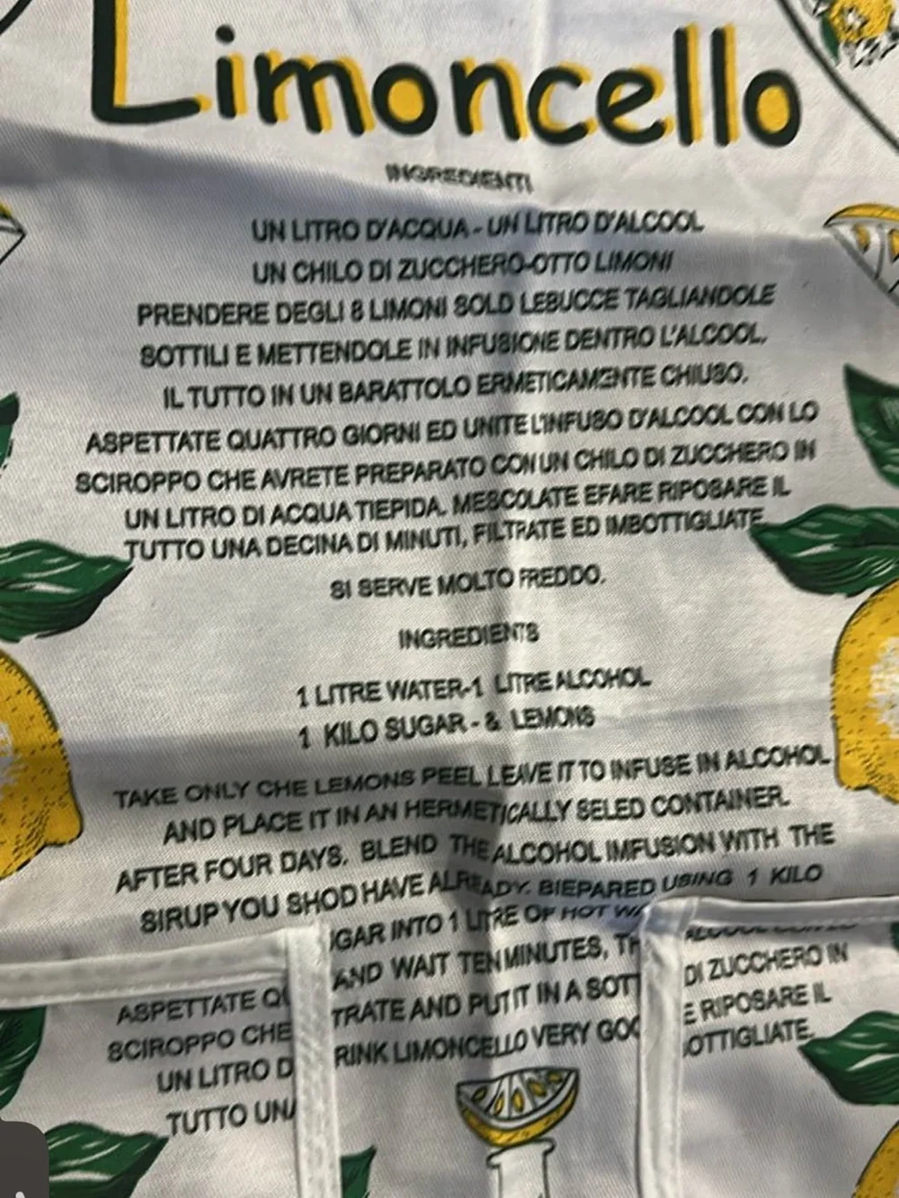From Italy Limoncello Lemon Print Kitchen Apron